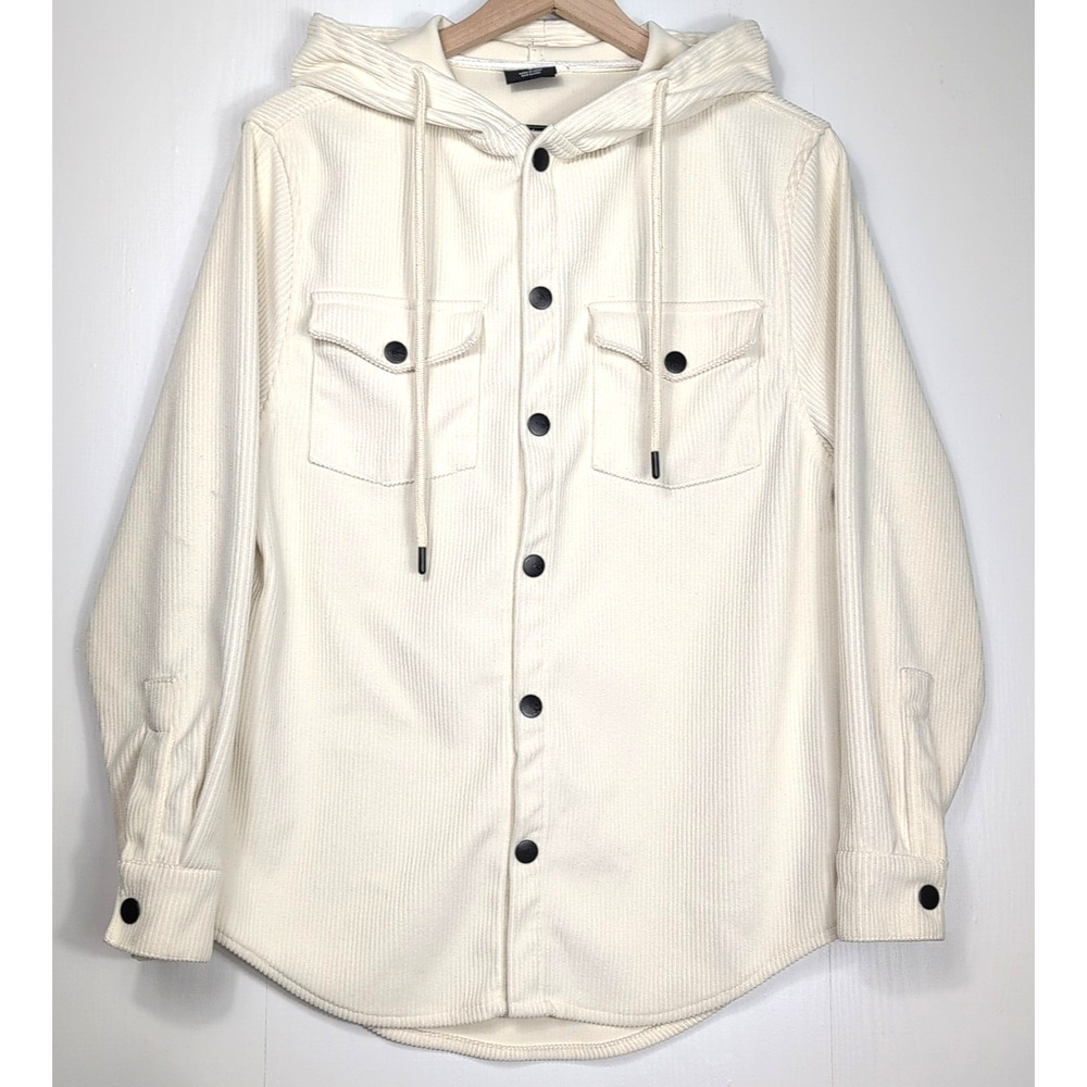 RGSTR White Corduroy Hooded Shacket Men’s Small Streetwear Long Sleeve Jacket